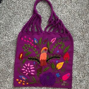 Whimsical Purple and Pink Embroidered Tote